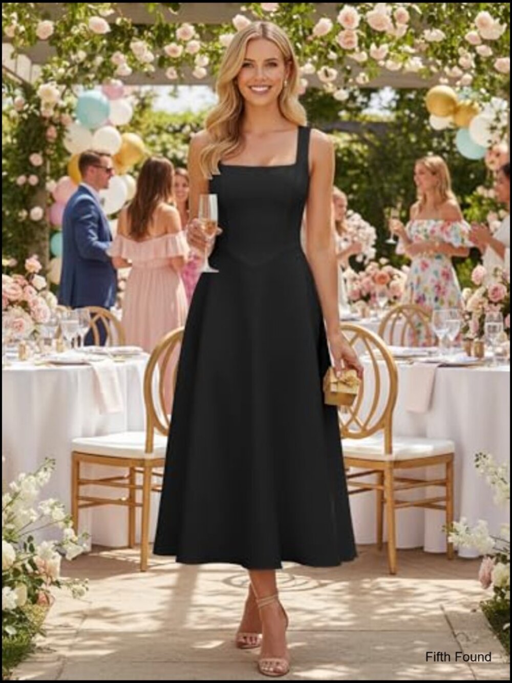 Women's Square Neck Sleeveless Maxi Dress - Flowy Ruffle Hem - Smocked Back - Picture 4 of 7